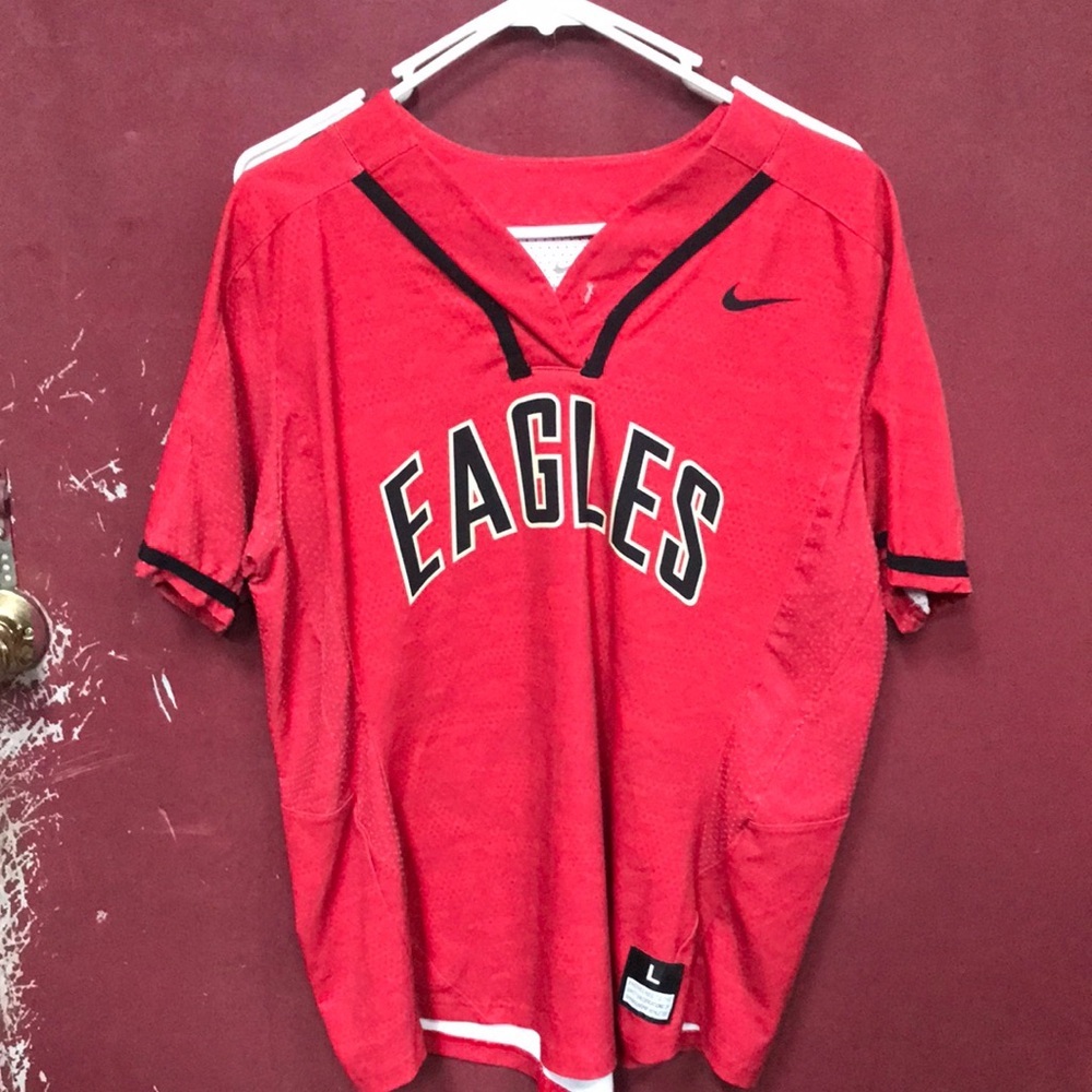Nike Red Sports Jersey V-Neck Shirt - Picture 1 of 7